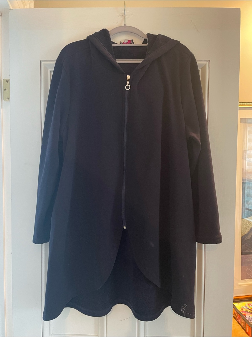 Relaxed Navy Hooded Zip-Front Sweatshirt